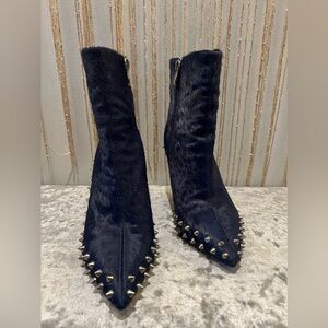 Authentic Christian Louboutin Navy Blue Fur Heeled Booties